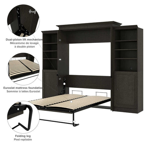 Queen Murphy Bed and 2 Shelving Units with Doors (115W)