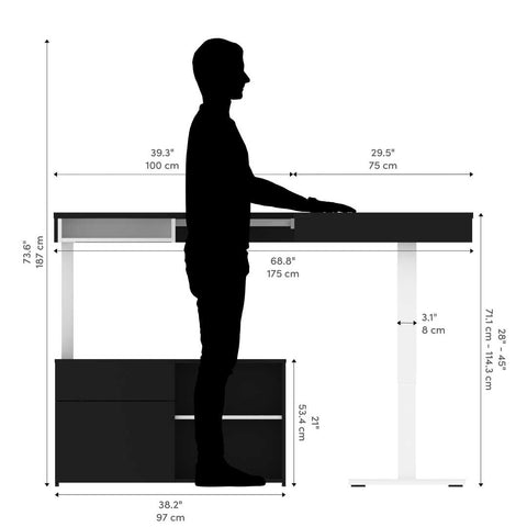 72W L-Shaped Standing Desk with Credenza