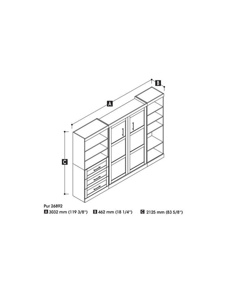 Full Murphy Bed with Shelving and Drawers (120W)