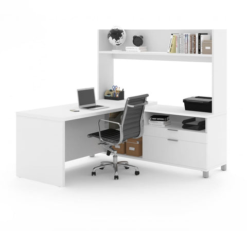 72W L-Shaped Desk with Single Shelf Hutch