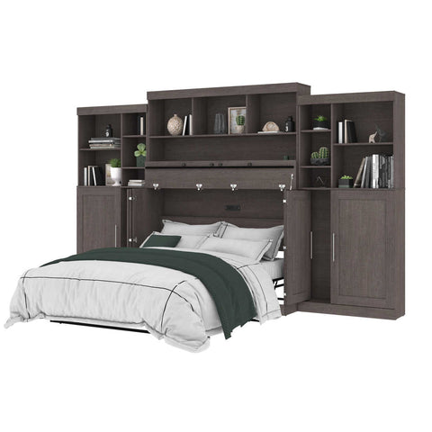 Queen Cabinet Bed with Mattress, two 36″ Storage Units, and 3 Hutches