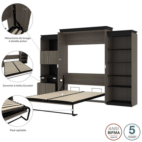 Queen Murphy Bed with Shelves and Storage Cabinet with Fold-Out Desk (126W)