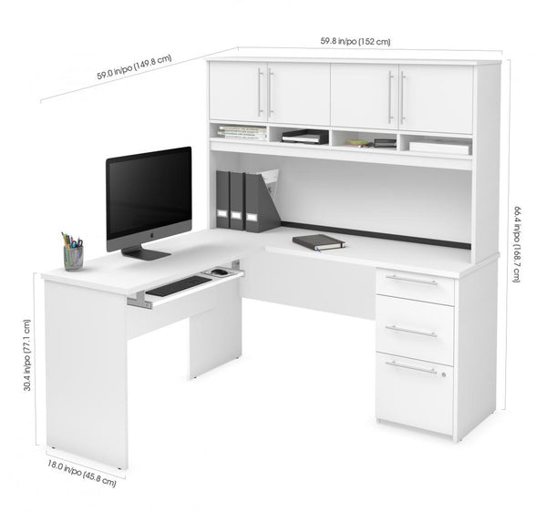 60W L-Shaped Desk with Hutch