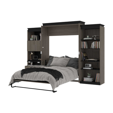 Queen Murphy Bed with Shelves and Storage Cabinet with Fold-Out Desk (126W)