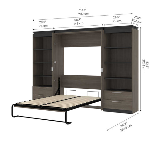 Full Murphy Bed with Shelves and Drawers (120W)