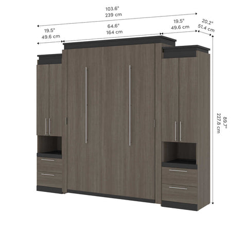 Queen Murphy Bed with Storage Cabinets and Pull-Out Shelves (106W)