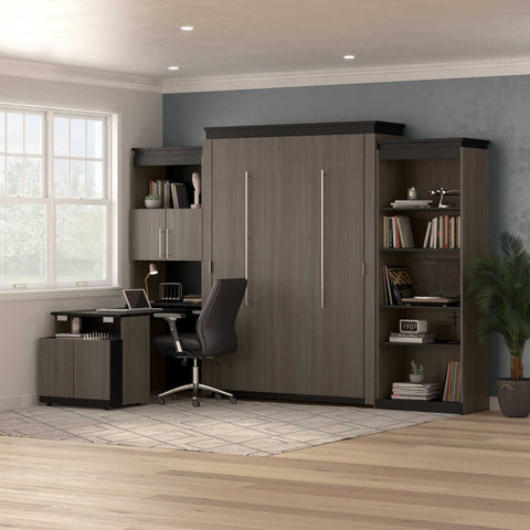 Queen Murphy Bed with Shelves and Storage Cabinet with Fold-Out Desk (126W)