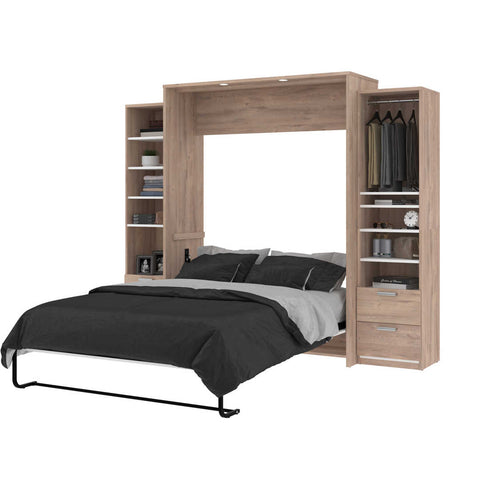 Queen Murphy Bed and 2 Narrow Closet Organizers with Drawers (105W)