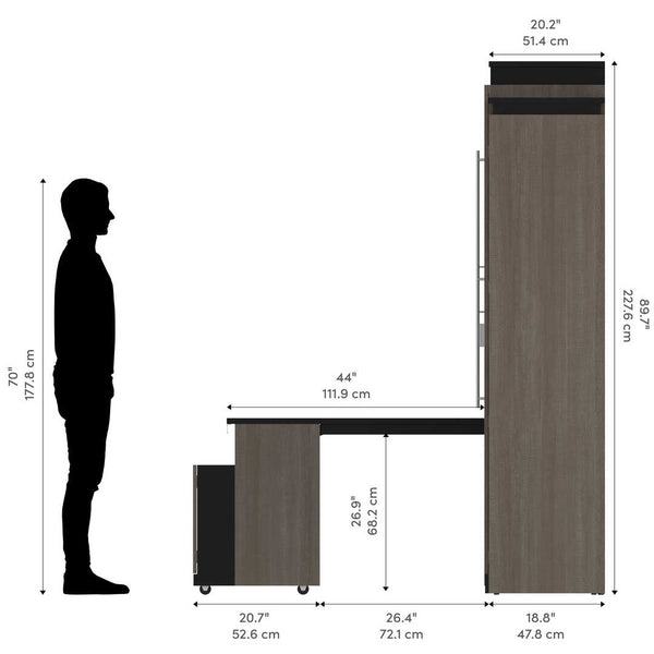 Queen Murphy Bed with Shelves and Storage Cabinet with Fold-Out Desk (126W)