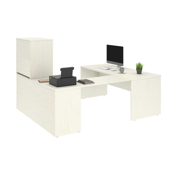 72W U-Shaped Executive Desk with Frosted Glass Doors Hutch